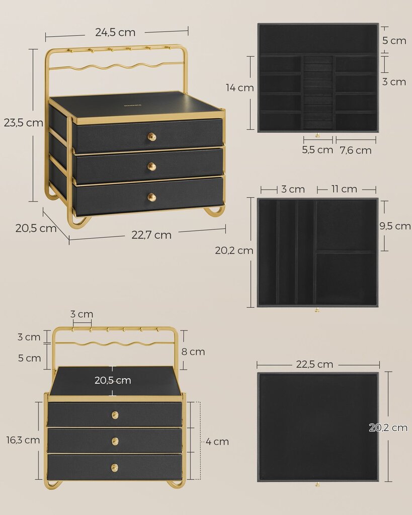 Ehtekarp Songmics, 20,5 x 22,7 x 23,5 cm, must цена и информация | Sisustuselemendid | kaup24.ee