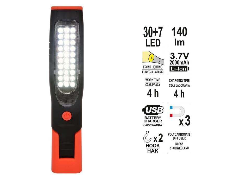 YATO TÖÖTOA LAMP 30+7 LED 08507 цена и информация | Taskulambid, prožektorid | kaup24.ee