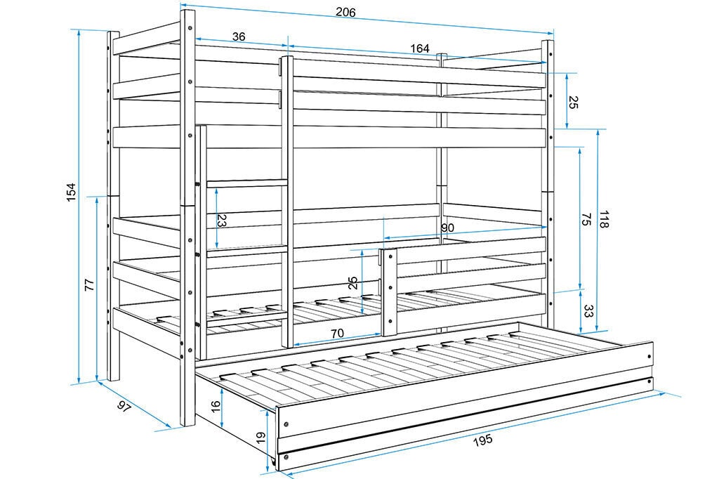 Lastevoodi BMS45BR, 90x200 cm, valge/roosa цена и информация | Lastevoodid | kaup24.ee