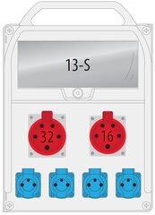 R-BOX 380R 1x16A/5P 1x32A/5P 4x230V 13S jaotusseade - B.18.380-13 hind ja info | Lülitid ja pistikupesad | kaup24.ee