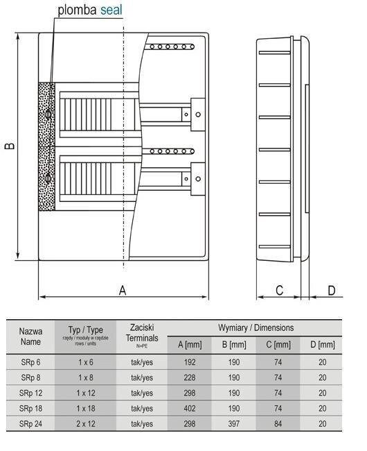 SRp-12 sisseehitatud jaotuskilp (N+PE) 1x12 hind ja info | Lülitid ja pistikupesad | kaup24.ee