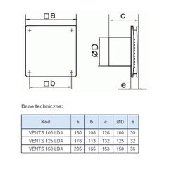 VENT 100 LDA TH vannitoaventilaator hind ja info | Ventilaatorid | kaup24.ee