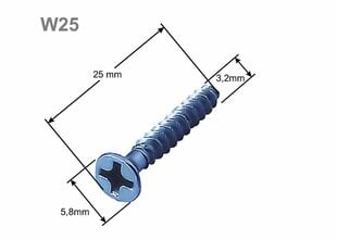 Paigalduskruvid 25 mm kastidele W25 (100 tk) hind ja info | Kinnitusvahendid | kaup24.ee