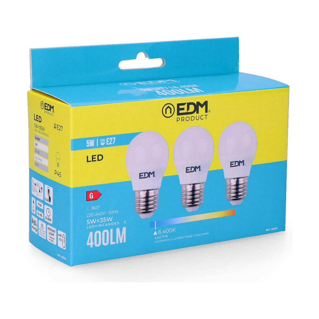 LED-lamp EDM E27 5 W G 400 lm (6400K) hind ja info | LED ribad | kaup24.ee