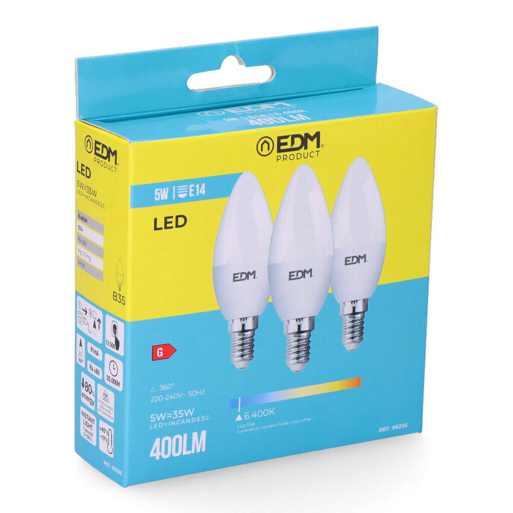 Elektripirn Küünal EDM 5 W E14 G 400 lm (6400K) цена и информация | LED ribad | kaup24.ee