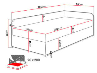 Кровать Draban 90х200см, зеленая/серая цена и информация | Кровати | kaup24.ee