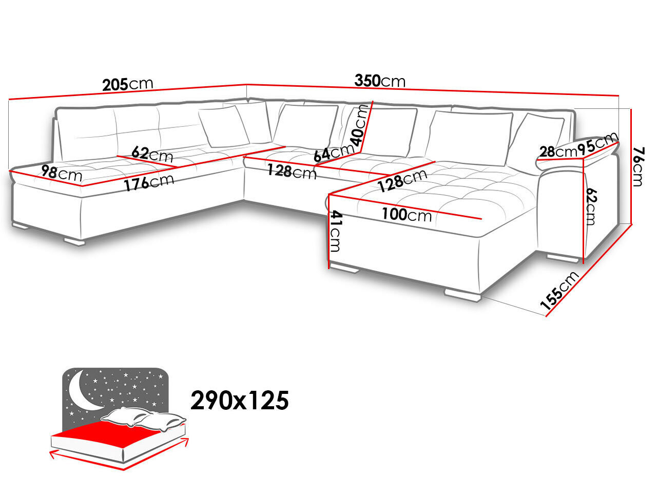 U-kujuline nurgadiivanvoodi TONY BIS SALE-Vasak-ekoskóra Soft 011 (czarna) + Lux 05 + Lux 06 цена и информация | Diivanid ja diivanvoodid | kaup24.ee