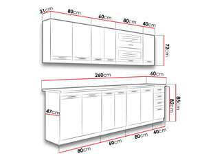 Köögimööbel MIR-NORTH 260-biały / wenge / dąb mleczny + petra beż hind ja info | Köögimööbli komplektid | kaup24.ee