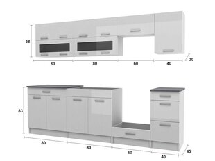 Köök SCARLET 260 cm -bialy mat (valge matt) hind ja info | Köögimööbli komplektid | kaup24.ee