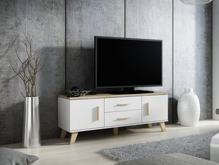 Telekalaud SANNA 140 2D2S-brylantowa biel / бриллантовый бель + dąb sonoma цена и информация | Тумбы под телевизор | kaup24.ee