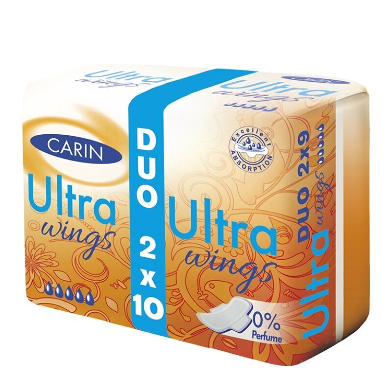 Hügieenisidemed Carin Ultra Wings, 2 x 10 tk hind ja info | Tampoonid, hügieenisidemed, menstruaalanumad | kaup24.ee