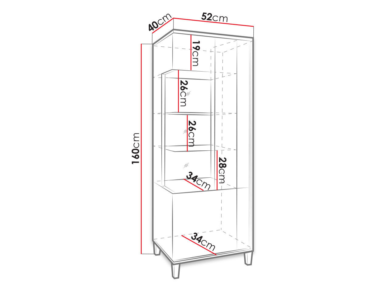 Vitriinkapp ANROK 50/160 L AR10-biały / biały połysk + okleina naturalna hind ja info | Vitriinkapid | kaup24.ee