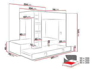 Кровать двухъярусная TOMSON 2-biały / biały połysk + turkus цена и информация | Детские кровати | kaup24.ee