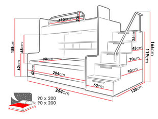 Кровать двухъярусная PARADISE II-biały / biały połysk + szary połysk-Vasak цена и информация | Детские кровати | kaup24.ee