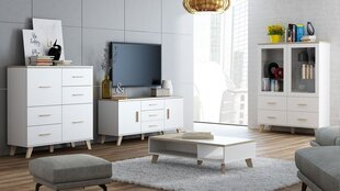 Комплект мебели для гостиной SANNA I-brylantowa biel / brylantowa biel + dąb sonoma цена и информация | Шкафчики в гостиную | kaup24.ee