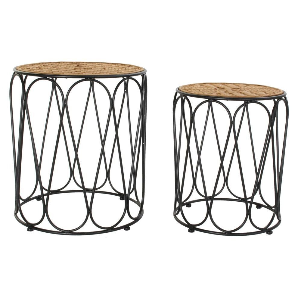 2 Väikese Laua Komplekt DKD Home Decor Must Metall Pruun Koloniaalne Bambus (46 x 46 x 52 cm) (2 pcs) hind ja info | Diivanilauad | kaup24.ee