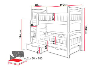 Кровать двухъярусная Пловдив 80-бялы цена и информация | Кровати | kaup24.ee