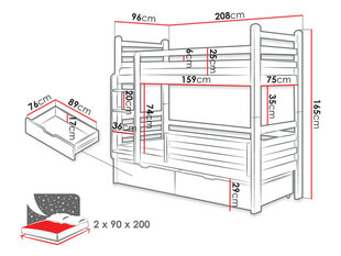 Кровать двухъярусная NIMOKI NEW 90-белый цена и информация | Детские кровати | kaup24.ee