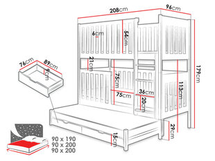 Кровать двухъярусная ДЕОСЕН 90-белый цена и информация | Детские кровати | kaup24.ee