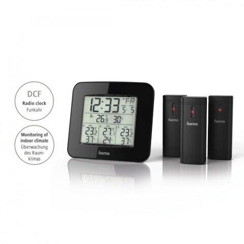 Hama termomeeter Weather Station EWS-TRIO 3 Sensors Black, must цена и информация | Andurid, sensorid | kaup24.ee