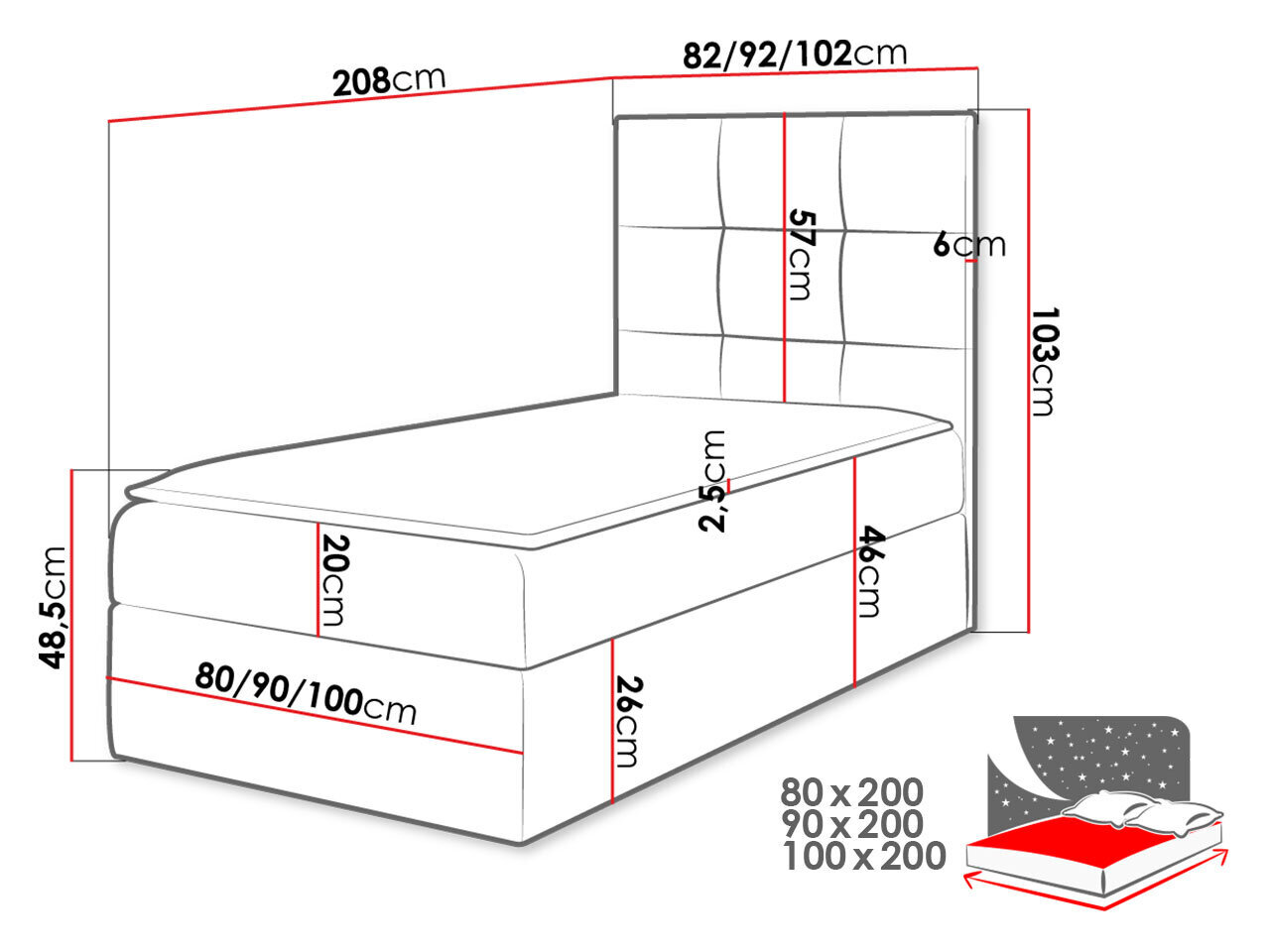 Kontinentaalvoodi KANVAR 2-ekoskóra Soft 020 (grafit)-90x200 cm-Parem цена и информация | Voodid | kaup24.ee