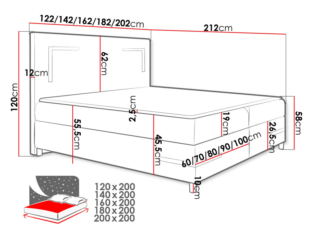 Kontinentaalvoodi FRONASA LED-Soft 017 (ökonahk)-140x200 cm цена и информация | Voodid | kaup24.ee