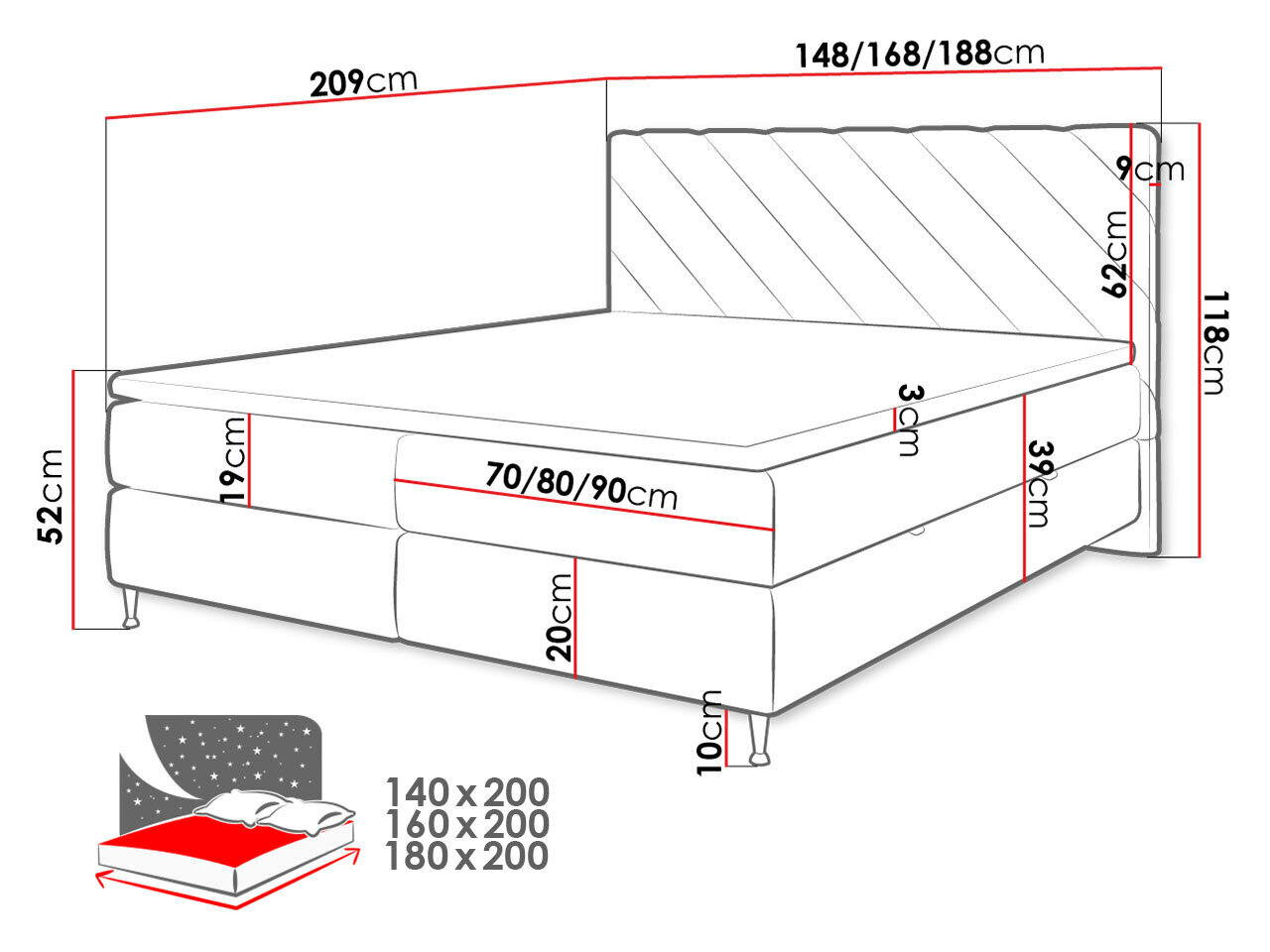 Kontinentaalvoodi MARTAND-Fresh 13-180x200 cm hind ja info | Voodid | kaup24.ee