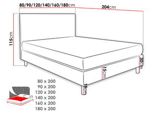 Кровать континентальная ESTELLE-Solo 255-80x200 см цена и информация | Кровати | kaup24.ee