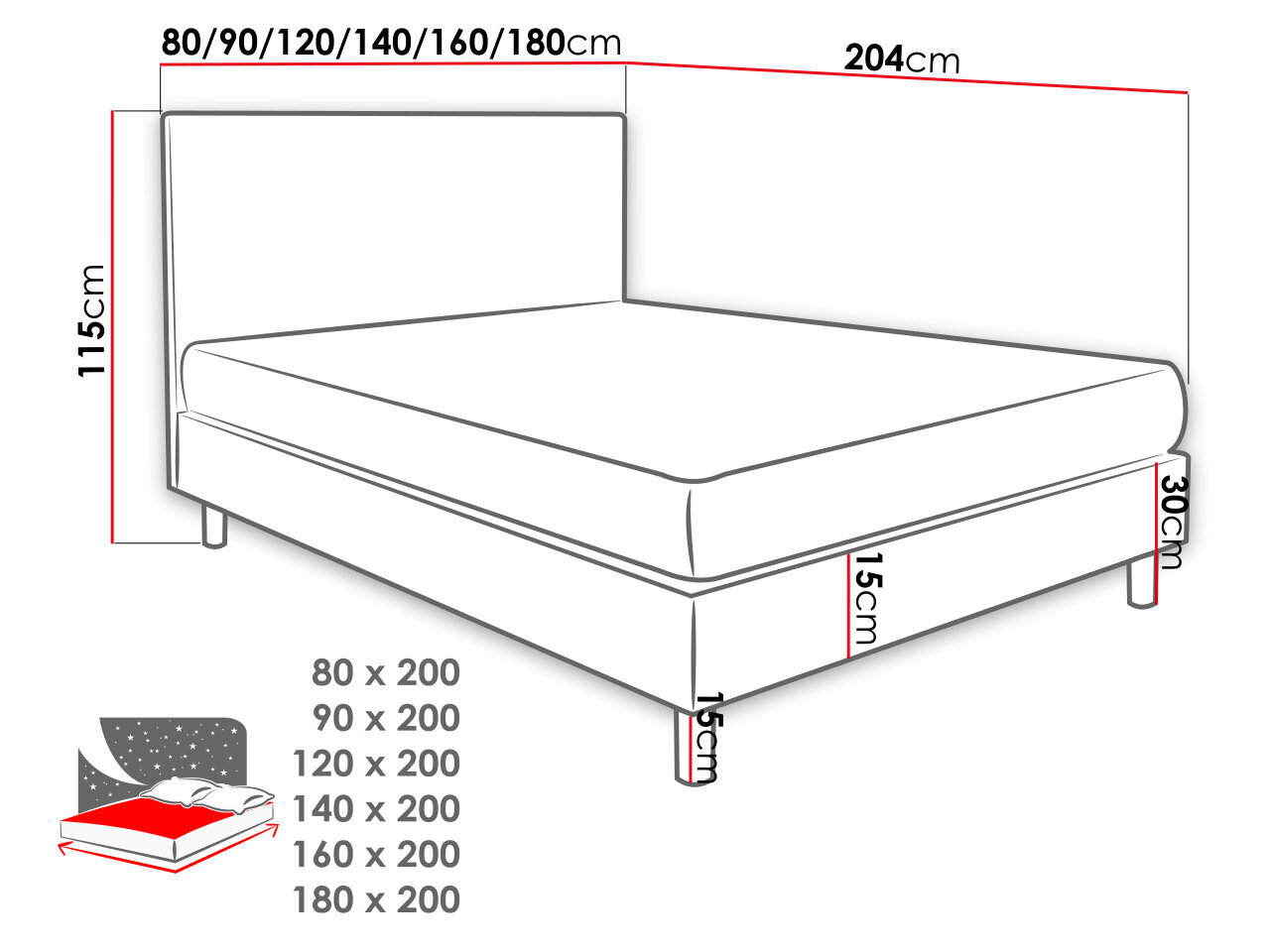 Kontinentaalvoodi ESTELLE-Solo 264-80x200 cm hind ja info | Voodid | kaup24.ee