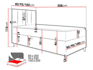 Kontinentaalvoodi JUNIOR KAMIRE 1-ekoskóra Soft 017 (biała) + Fresh 01-90x200 cm-Vasak цена и информация | Кровати | kaup24.ee