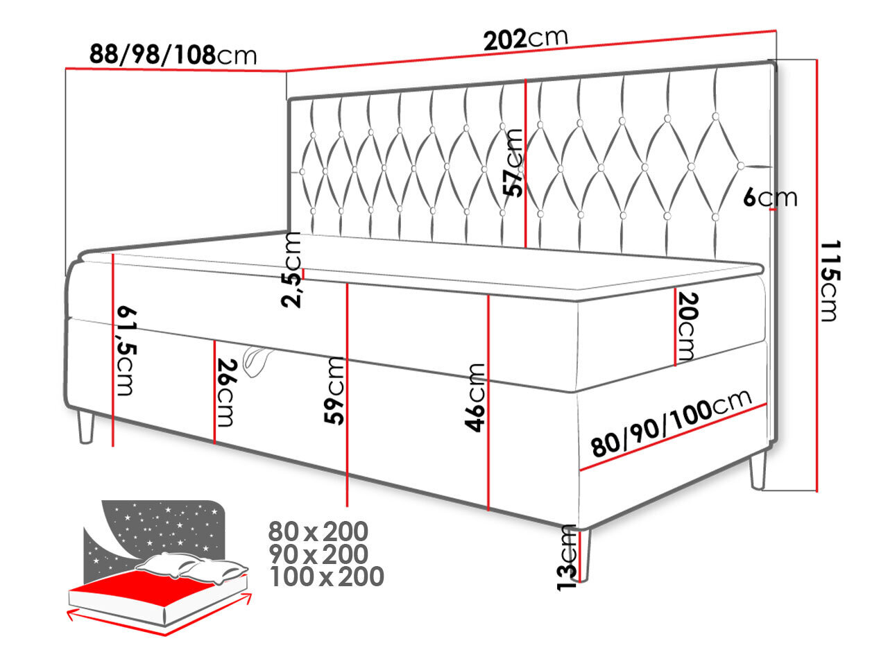 Kontinentaalvoodi JUNIOR GERDISE 2-ekoskóra Soft 017 (biała) + Fresh 01-80x200 cm-Vasak цена и информация | Voodid | kaup24.ee