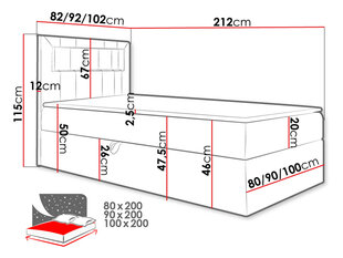 Kontinentaalvoodi JUNIOR RIBEZO 1-ekoskóra Soft 017 (biała) + Fresh 01-80x200 cm-Parem hind ja info | Voodid | kaup24.ee