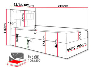 Kontinentaalvoodi JUNIOR RIBEZO 1-ekoskóra Soft 017 (biała) + Fresh 04-90x200 cm-Vasak цена и информация | Кровати | kaup24.ee