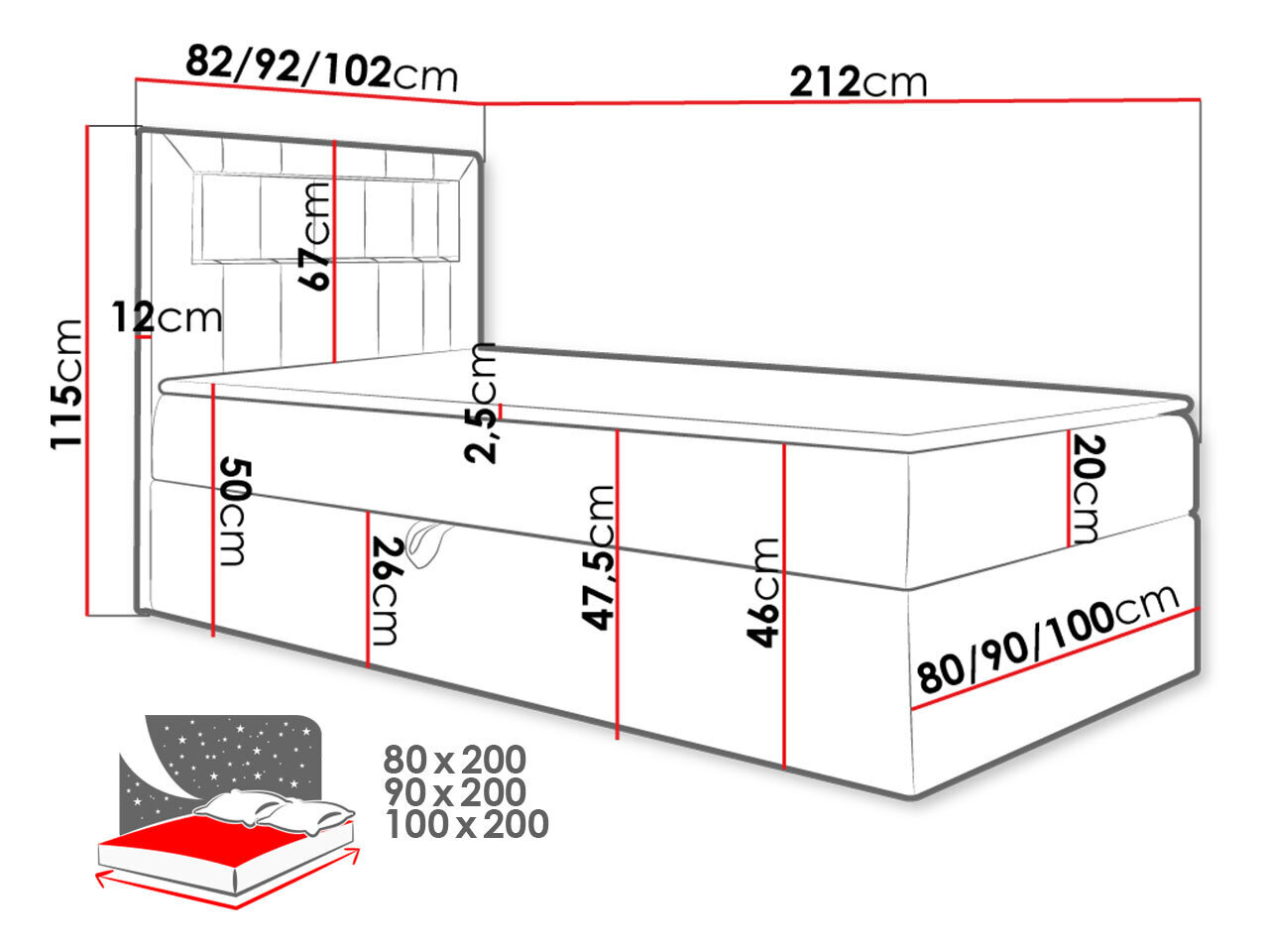 Kontinentaalvoodi JUNIOR RIBEZO 1-ekoskóra Soft 017 (biała) + Fresh 08-80x200 cm-Vasak цена и информация | Voodid | kaup24.ee