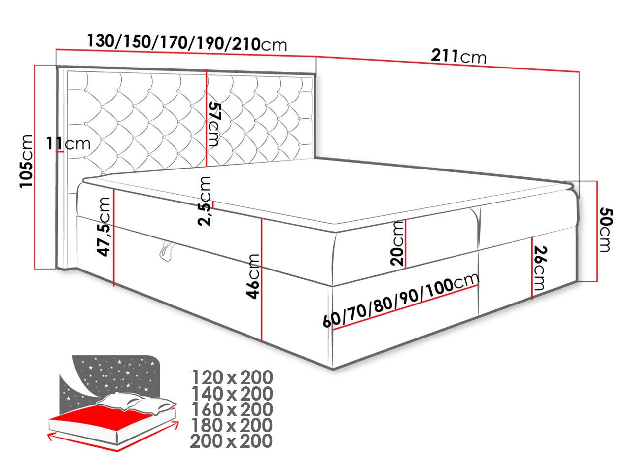 Kontinentaalvoodi MADARIS 3-dąb wotan + Faro 7-180x200 cm hind ja info | Voodid | kaup24.ee