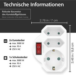 Benon 2 Seadke mitu pistiku lülitiga - pistikupesa adapter koos lapse lukustamisega - topeltpistik 3680w - 3 -kordne multi -plug - 2 eurot ja 1 Schuko - mitu pistikupesa hind ja info | Lülitid ja pistikupesad | kaup24.ee