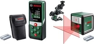 Bosch Distance Meter PLR 30 C (с функцией APP, диапазон измерения: 0,05–30 м, точность: ± 2 мм, в коробке) и мешочковая лазерная Quigo с несколькими держателями MM 2 (3-е поколение, диапазон: 10 м) цена и информация | Механические инструменты | kaup24.ee