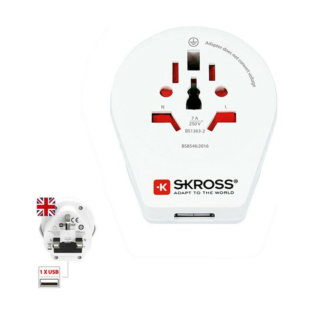 Vooluadapter Skross 1500267 Ühendkuningriik Rahvusvaheline 1 x USB - цена и информация | Lülitid ja pistikupesad | kaup24.ee