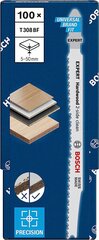 Bosch Professional 100x Stitch Sowblatt Expert "Wood 2-Side Clean 'T 308 B (для фанеры, мебельная тарелка с твердым деревом, длина 117 мм, аксессуары) цена и информация | Пилы, циркулярные станки | kaup24.ee