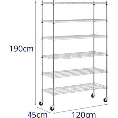 Ratastel ažuurne traathoidla 6 riiulit kuni 90 kg 120x45x189 cm цена и информация | Стеллажи, полки | kaup24.ee