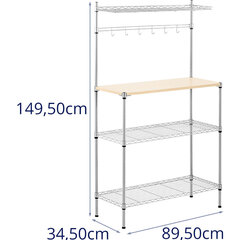 Metallist traatrest laokööki 4 riiuliga konksud 90 x 35 x 152 cm kuni 121 kg hind ja info | Riiulid tööriistadele | kaup24.ee