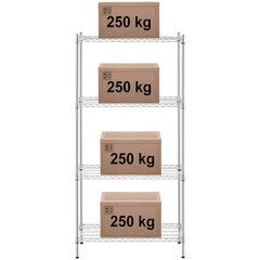 Kroomitud töökoja riiul 4 traatriiulit kuni 1 t 1000 kg 90x45x180 cm hind ja info | Riiulid tööriistadele | kaup24.ee