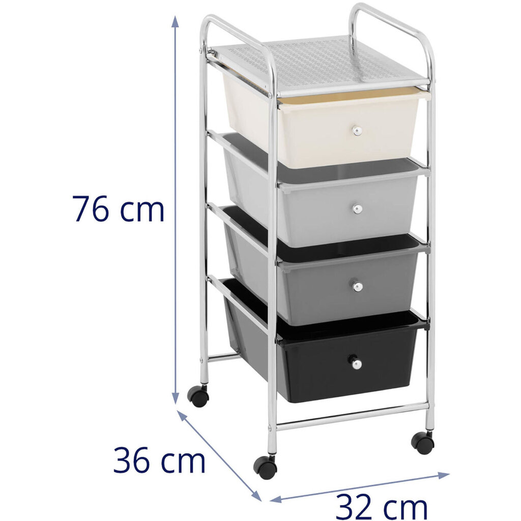 Juuksuri- ja vannitoakosmeetika käru 4 sahtliga 36 x 32 x 76 cm - must ja hall 10181721 hind ja info | Ilusalongi mööbel | kaup24.ee