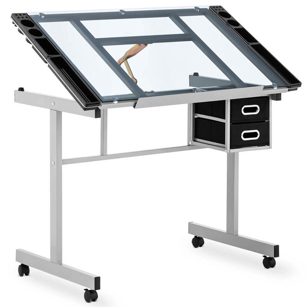 Laua mobiilne klaasist joonestuslaud sahtlitega joonistamiseks 104x60 cm hind ja info | Arvutilauad, kirjutuslauad | kaup24.ee