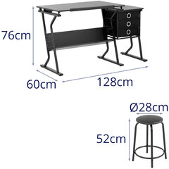 Kallutav joonistuslaud laua, sahtlite ja taburetiga 90 x 60 cm hind ja info | Arvutilauad, kirjutuslauad | kaup24.ee