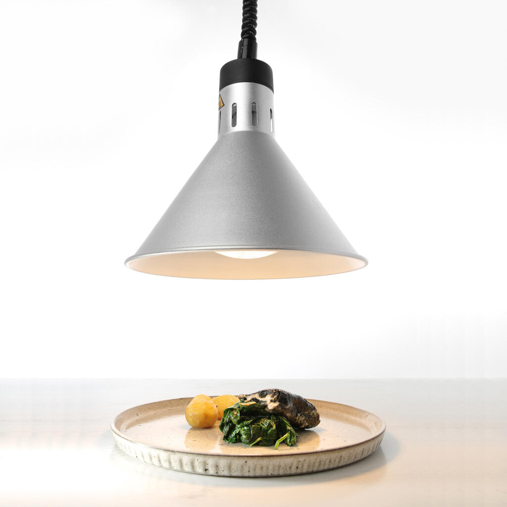 Toidu soojendav lamp - rippuv kooniline hõbedane 250W hind ja info | Rippvalgustid | kaup24.ee