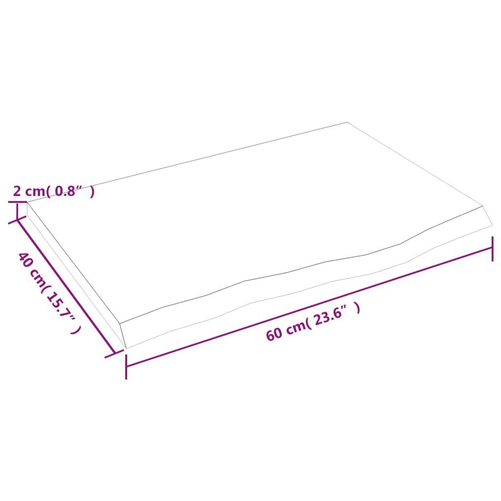 vidaXL vannitoa töötasapind, 60 x 40 x 2 cm, töötlemata täispuit hind ja info | Köögitasapinnad | kaup24.ee