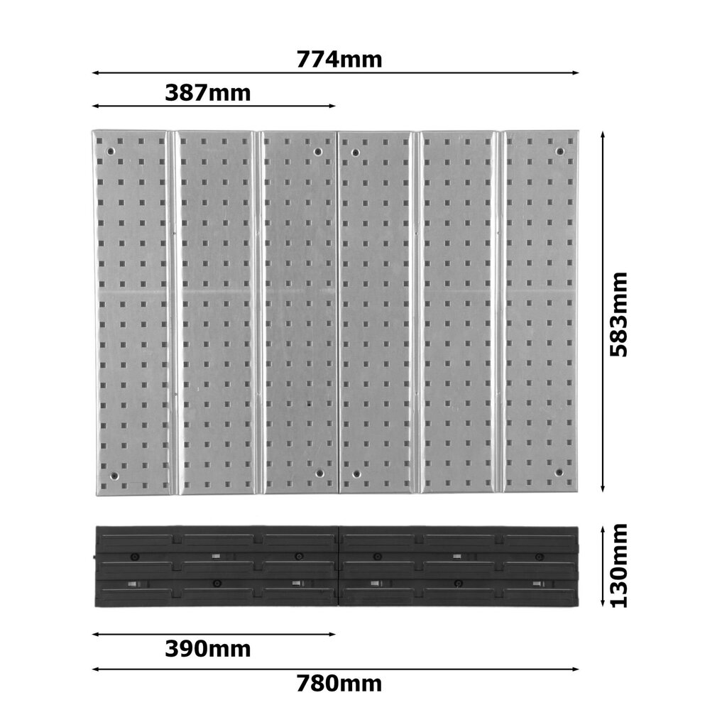 Tööriistasein metallist 78x72 cm Säilitussüsteem tööriistahoidjatega Tööriistakonksud ja 7 virnastuskasti 100 x 150 x 70 mm Värv: punane Perforeeritud plaat Töökoda Garaaž Tugiplaat Elektritööriistad hind ja info | Tööriistakastid, tööriistahoidjad | kaup24.ee