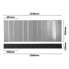 Tööriistasein metallist 156x72 cm Säilitussüsteem tööriistahoidjatega Tööriistakonksud ja 12 virnastuskasti 120 x 195 x 90 mm Värv: sinine Perforeeritud plaat Töötuba Garaaž Kinnituslaud Elektritöörii hind ja info | Tööriistakastid, tööriistahoidjad | kaup24.ee