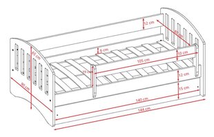 Кровать классическая 1 белая с ящиком, без матраса 140/80 цена и информация | Детские кровати | kaup24.ee